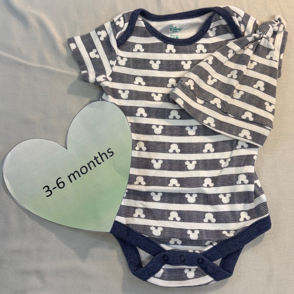 Disney - Navy and White Mickey Mouse Bodysuit Onesie and hat